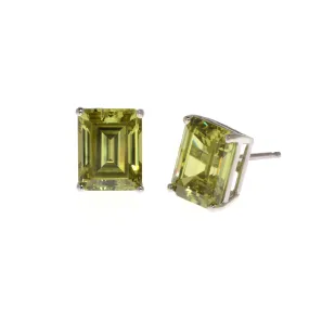 14K White Gold Peridot Emerald CZ Stud Earring
