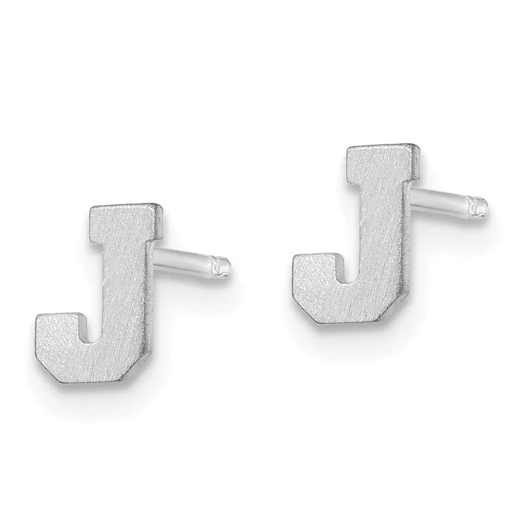 14K White Gold Script Satin Brushed Finish Letter J Initial Earrings
