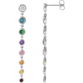 14K White Natural Multi-Gemstone & 1/2 CTW Natural Diamond Rainbow Earrings.