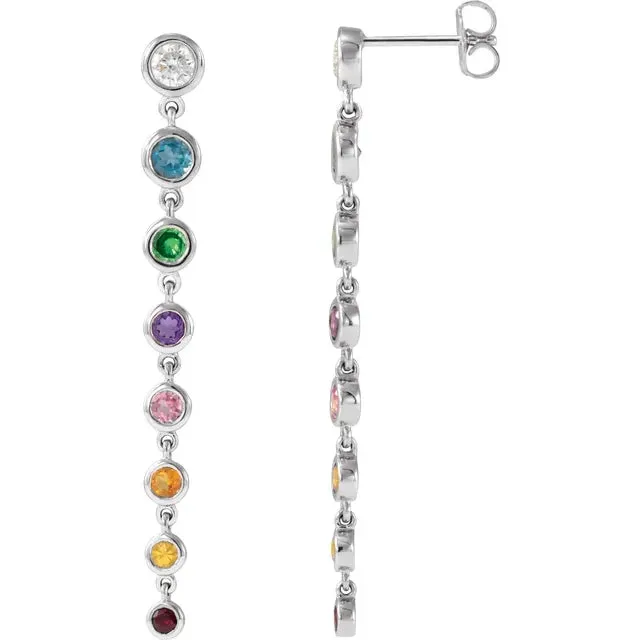 14K White Natural Multi-Gemstone & 1/2 CTW Natural Diamond Rainbow Earrings.