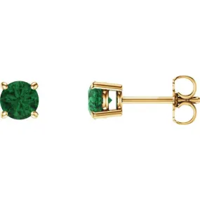 14K Yellow 5 mm Lab-Grown Emerald Stud Earrings