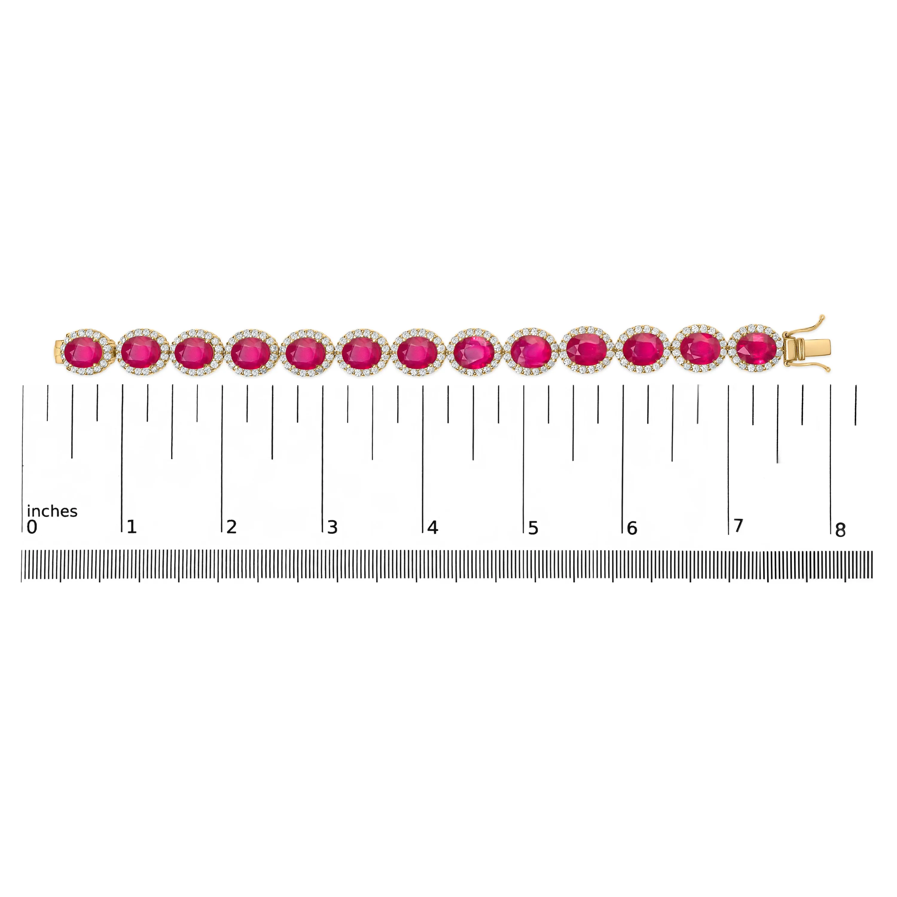 14K Yellow Gold 6 2/5 Cttw Diamond and 34.0 Cttw Oval Red Ruby Halo Link Bracelet