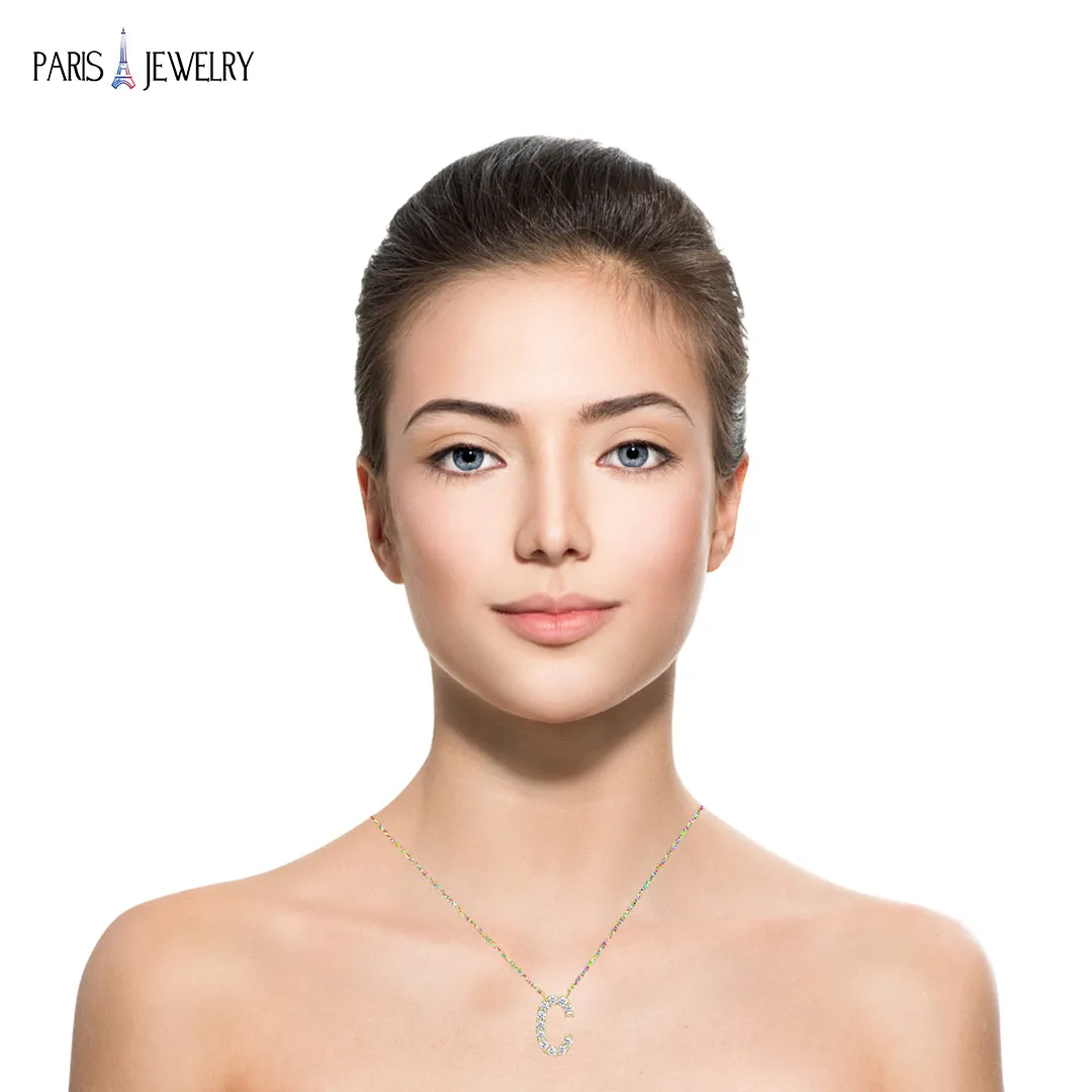 14k Yellow Gold Created Diamond Initial C Letter Pendant Necklace Plated