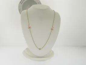 14K Yellow Gold Diamond 18" Necklace (3) Diamonds with Enamel Ribbons (New)