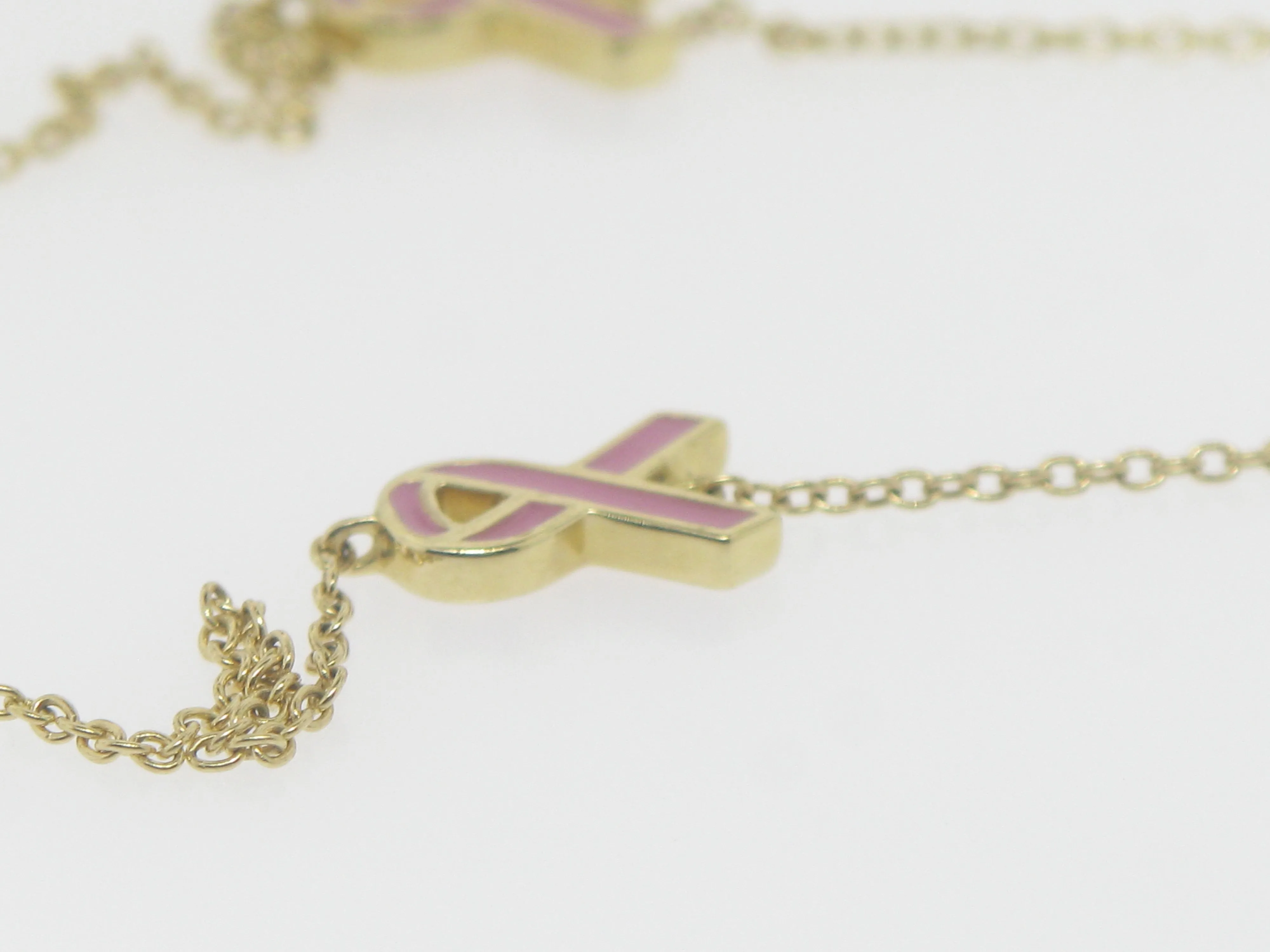 14K Yellow Gold Diamond 18" Necklace (3) Diamonds with Enamel Ribbons (New)