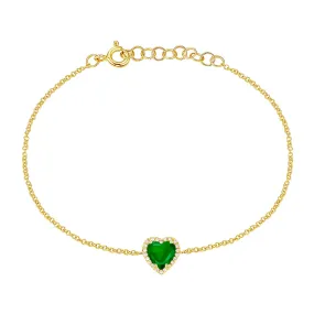 14K Yellow Gold Diamond   Emerald Heart Bracelet