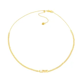 14K Yellow Gold Love Plate on Open Curb Chain Choker