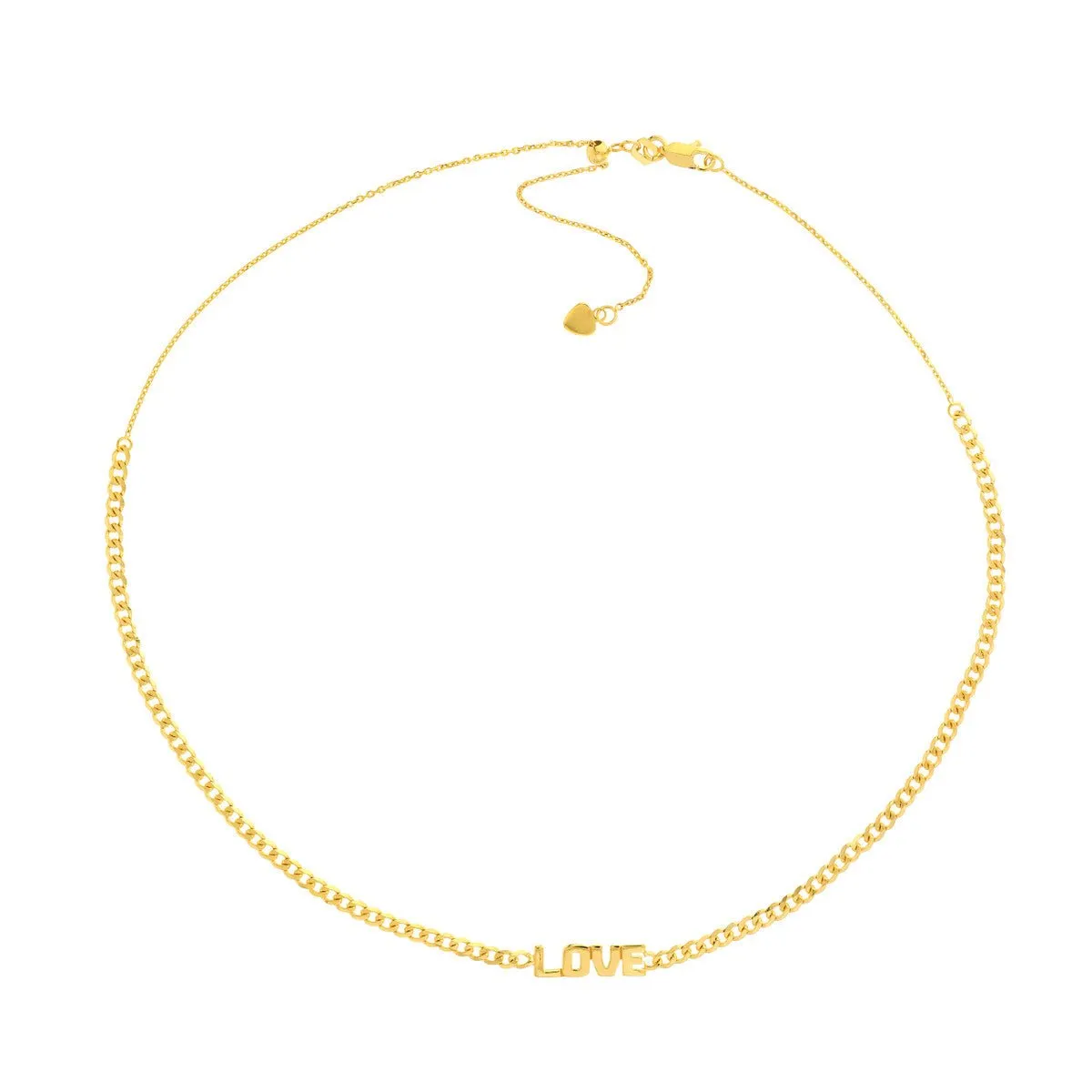 14K Yellow Gold Love Plate on Open Curb Chain Choker