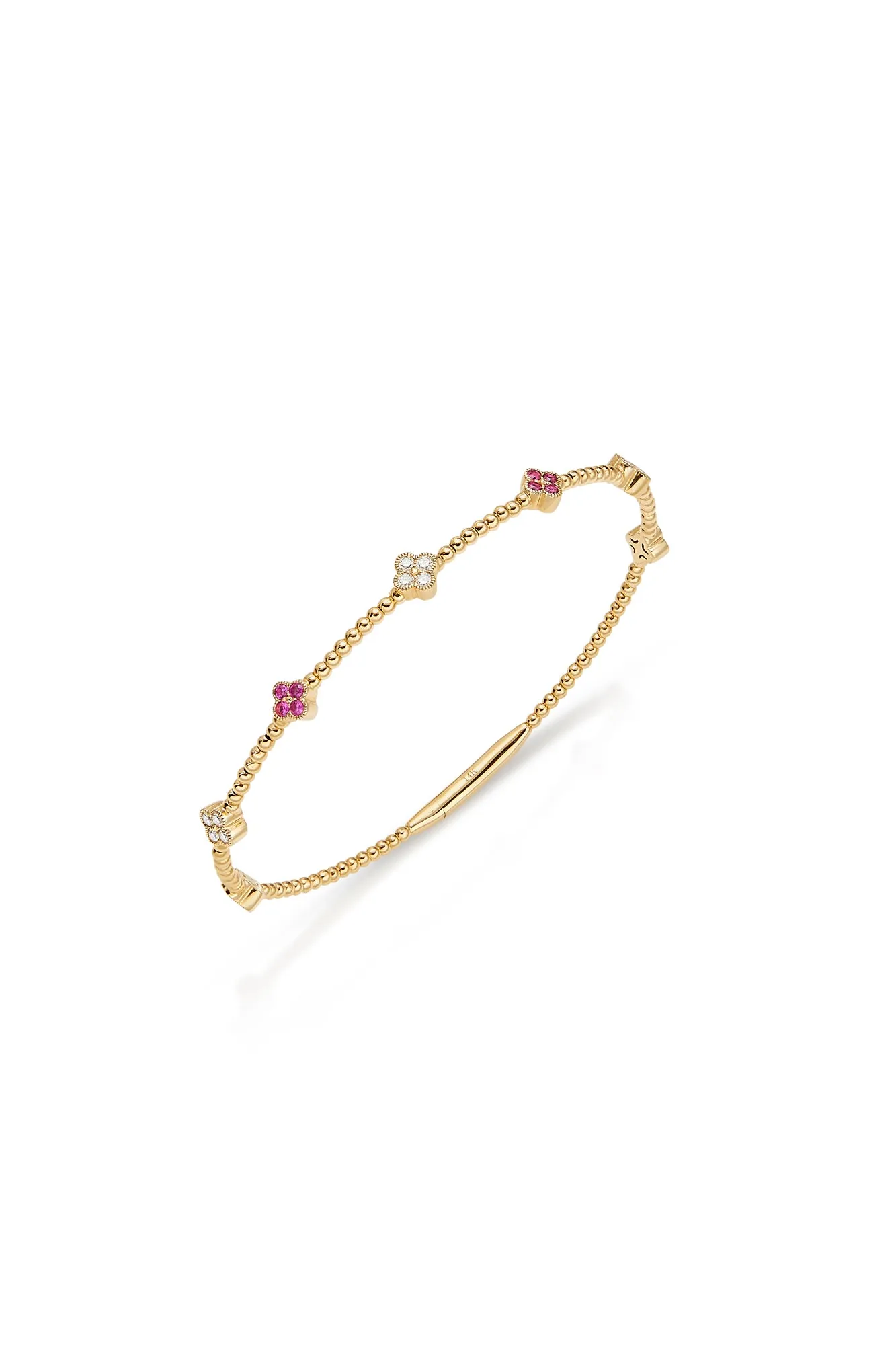 14KY Beaded Flexible Diamond and Ruby Bracelet