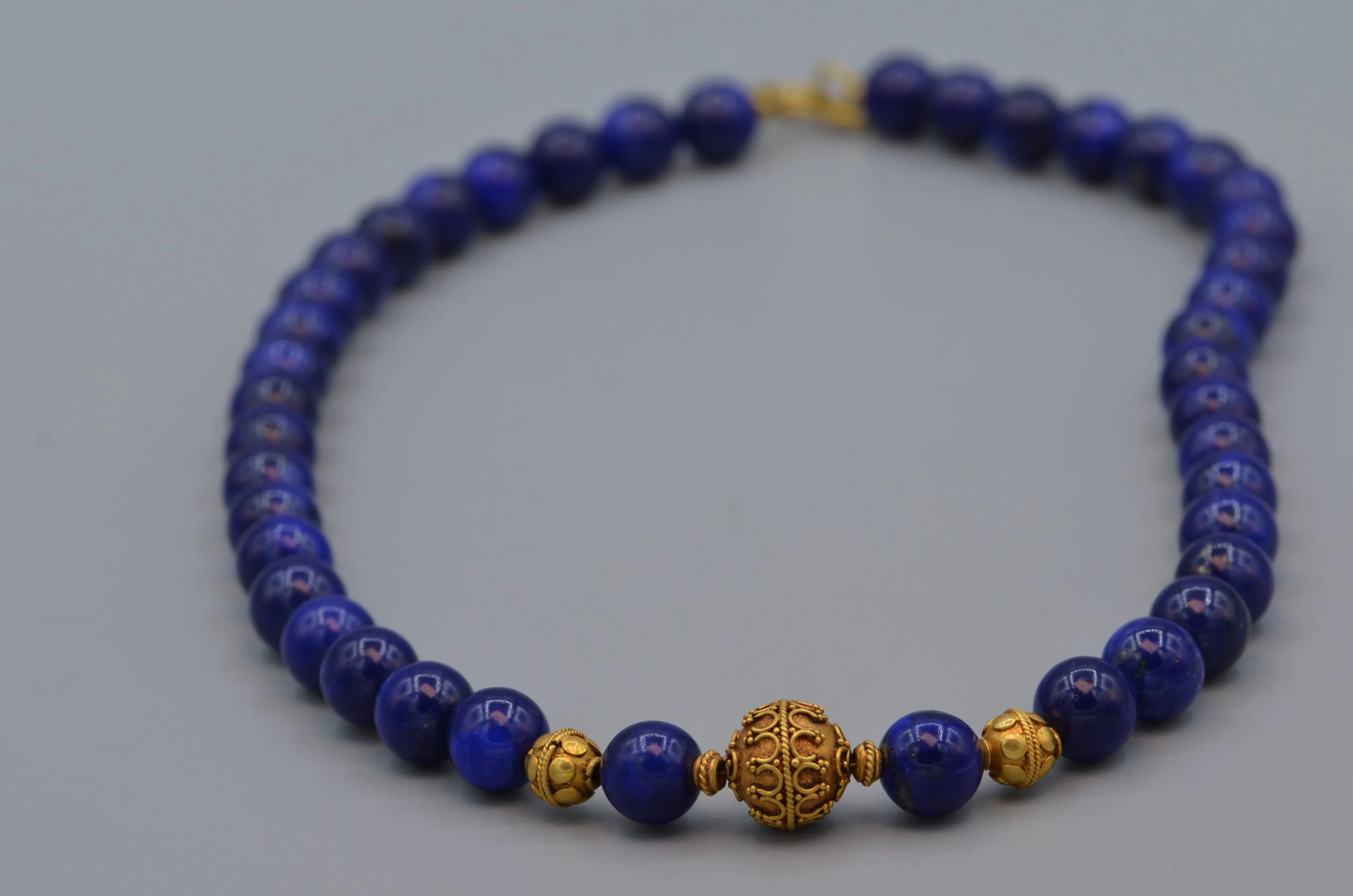 16" Lapis Lazuli bead necklace with 18K handmade gold beads