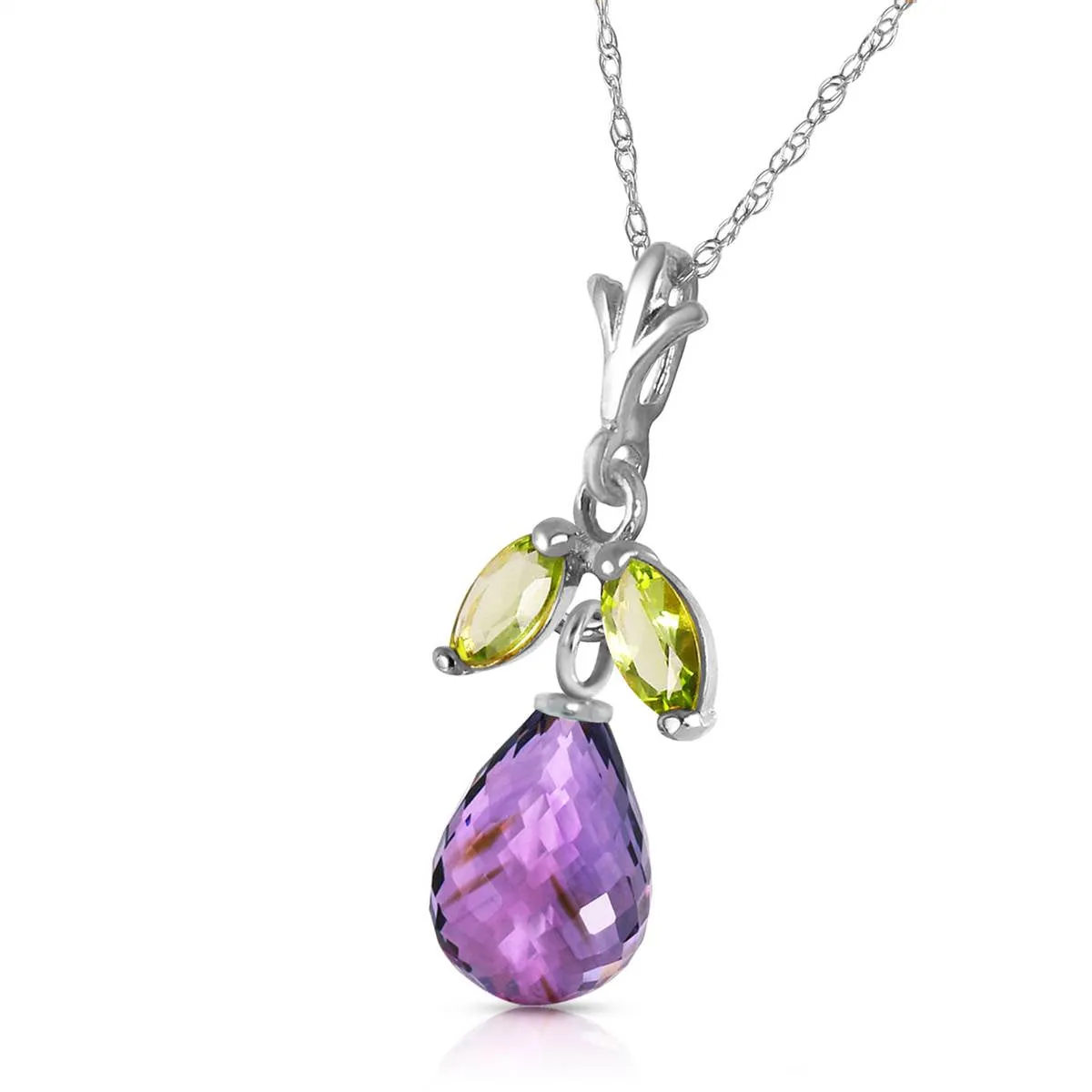 1.7 Carat 14K Solid White Gold Show Cheerfulness Amethyst Peridot Necklace