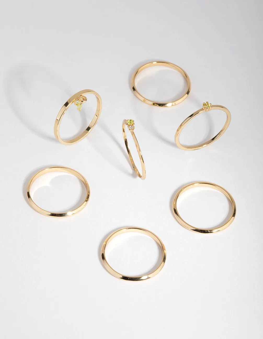 18ct Gold Plated August Peridot Cubic Zirconia Ring 7-Pack