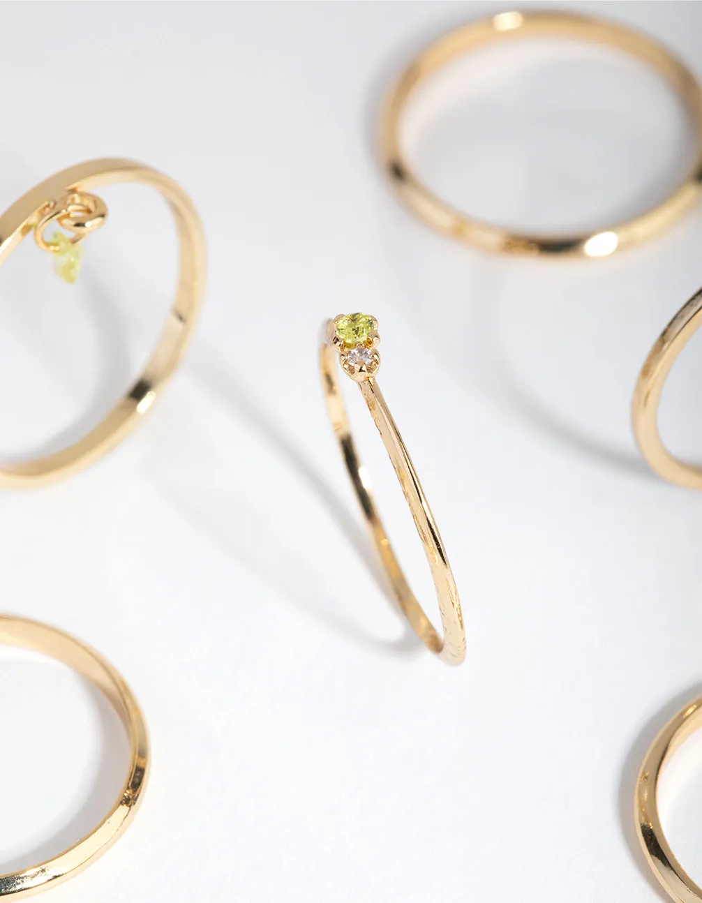 18ct Gold Plated August Peridot Cubic Zirconia Ring 7-Pack