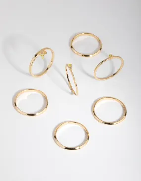 18ct Gold Plated August Peridot Cubic Zirconia Ring 7-Pack