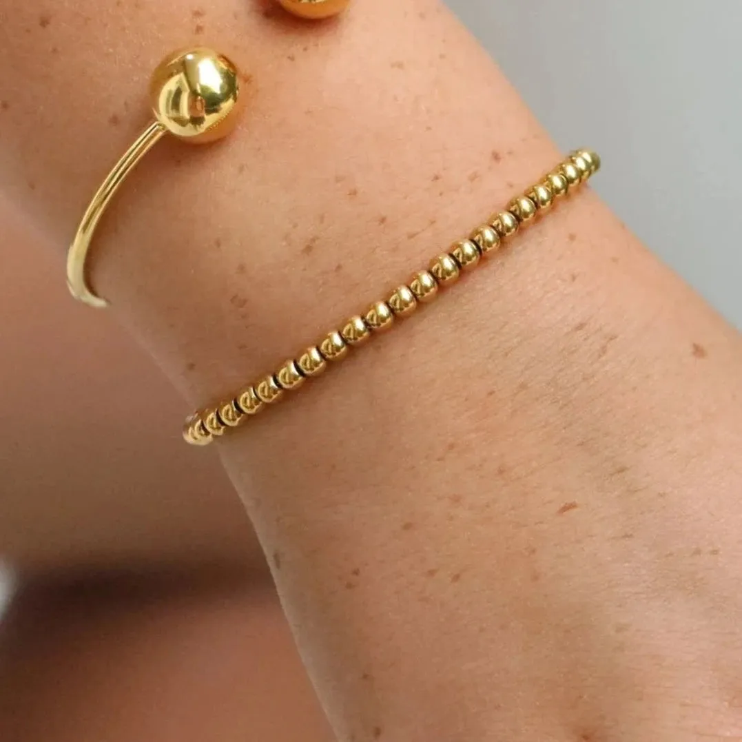 18K Gold-Filled Beaded Cuff Bangle Bracelet