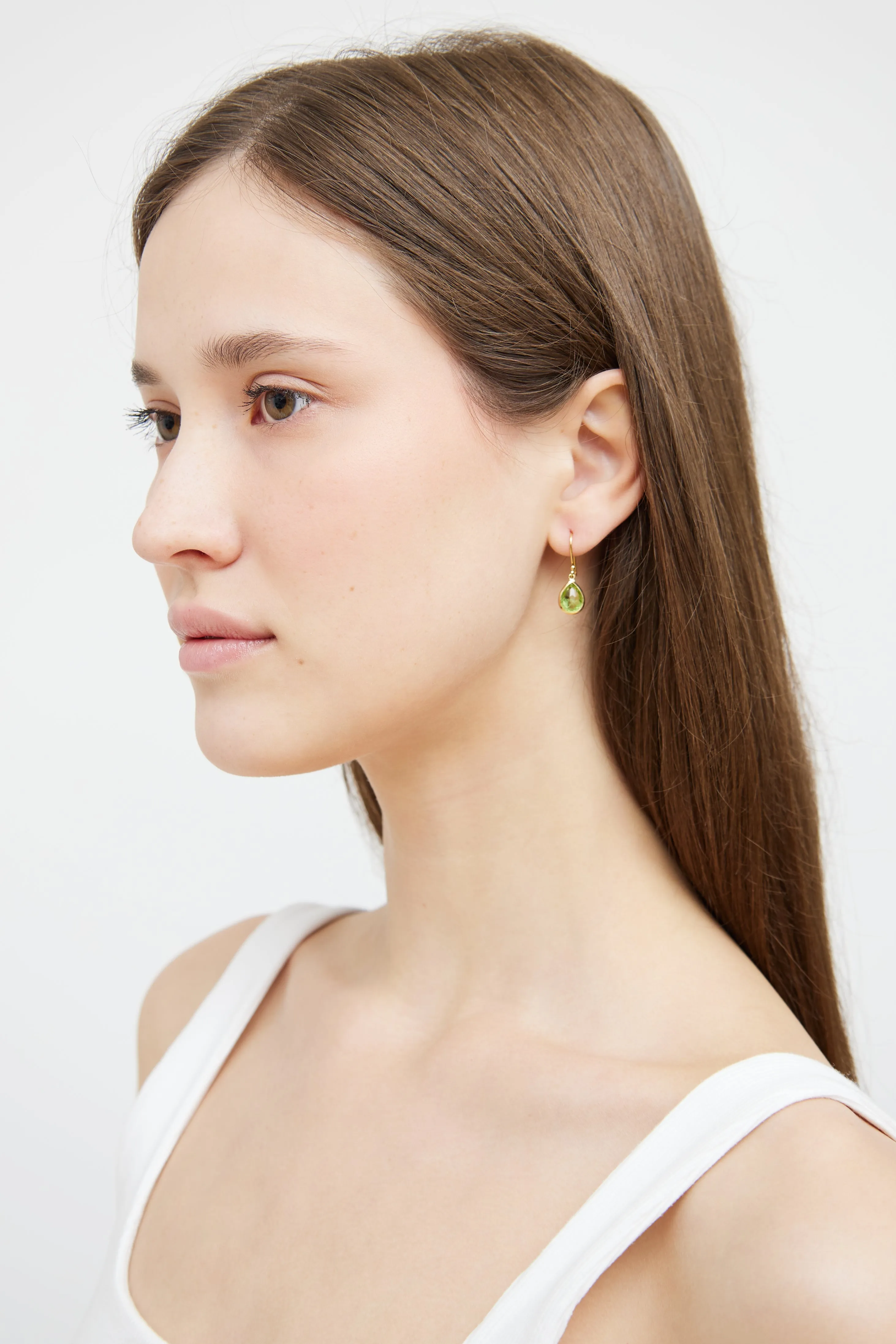 18K Green Peridot Teardrop Earring
