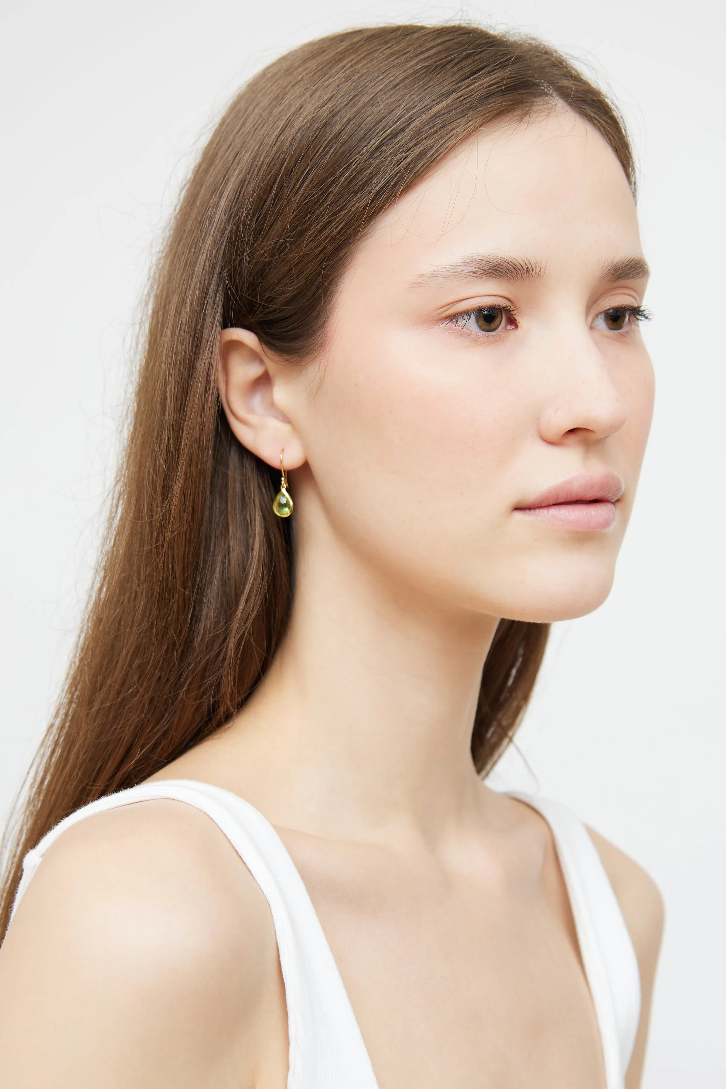 18K Green Peridot Teardrop Earring