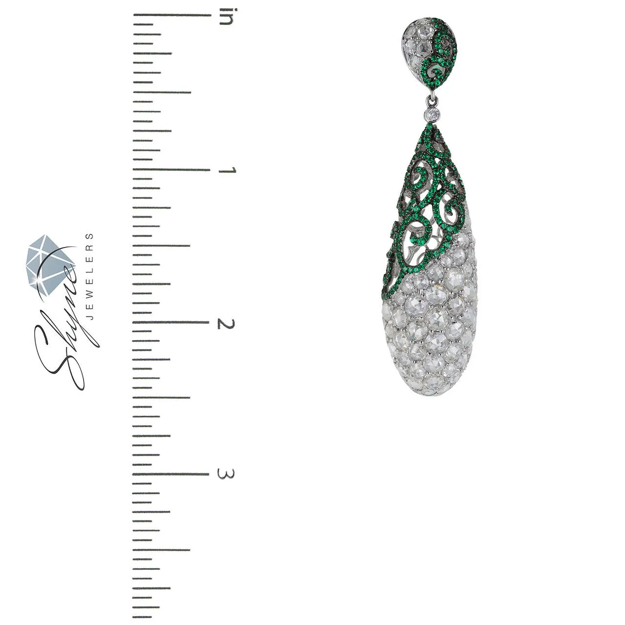 18K White Gold 14.39ct Diamond and Emerald Drop Earrings