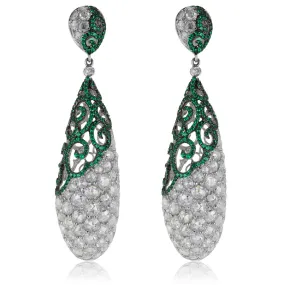 18K White Gold 14.39ct Diamond and Emerald Drop Earrings