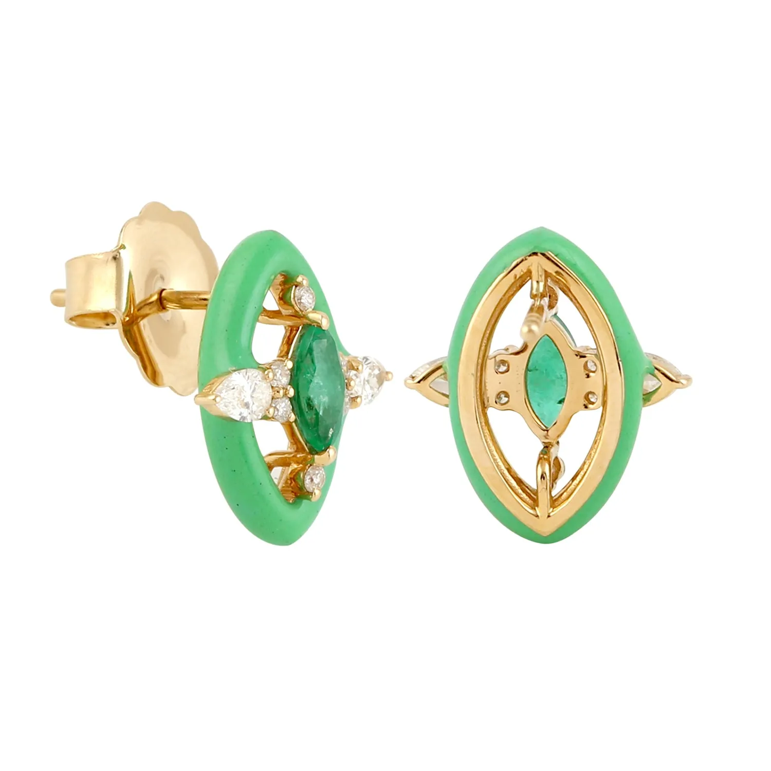 18k Yellow Gold Designer Stud Earrings Handmade Jewelry