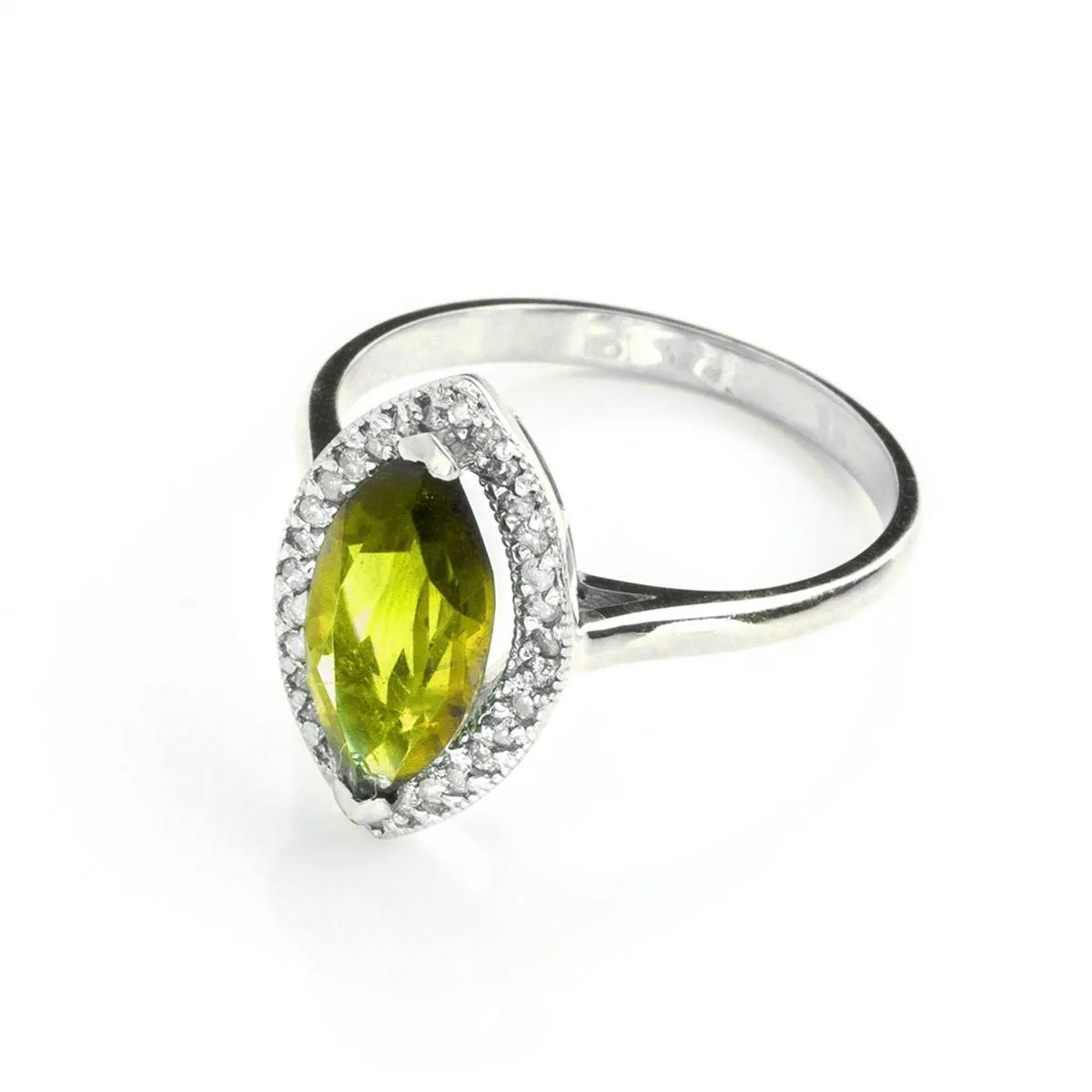 2.15 Carat 14K Solid White Gold Ring Diamond Marquis Peridot