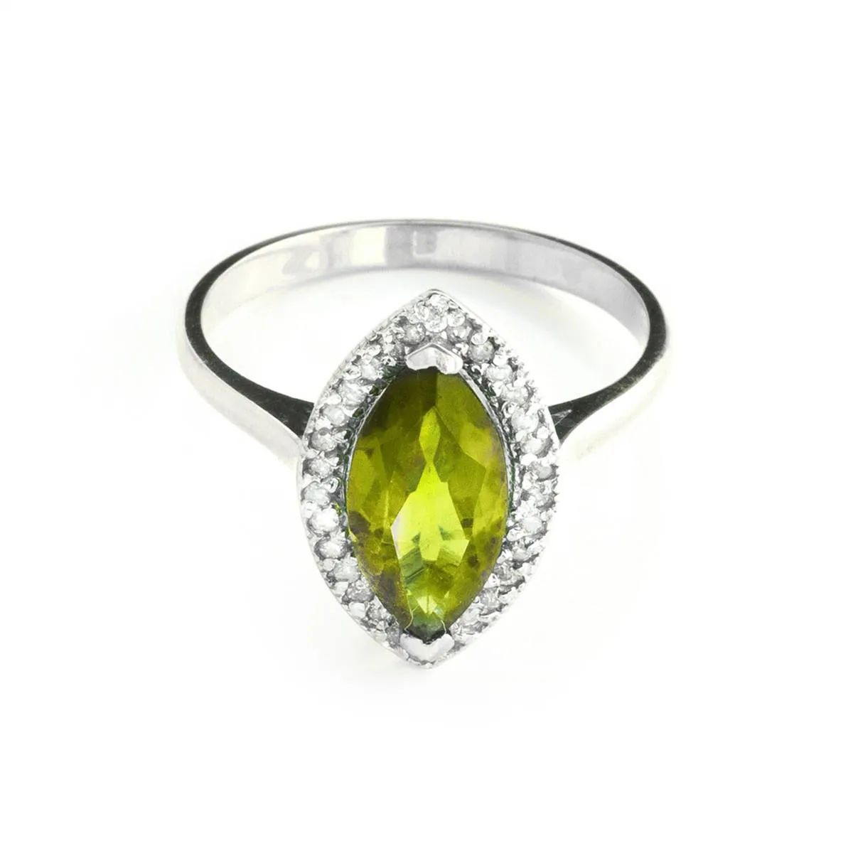 2.15 Carat 14K Solid White Gold Ring Diamond Marquis Peridot