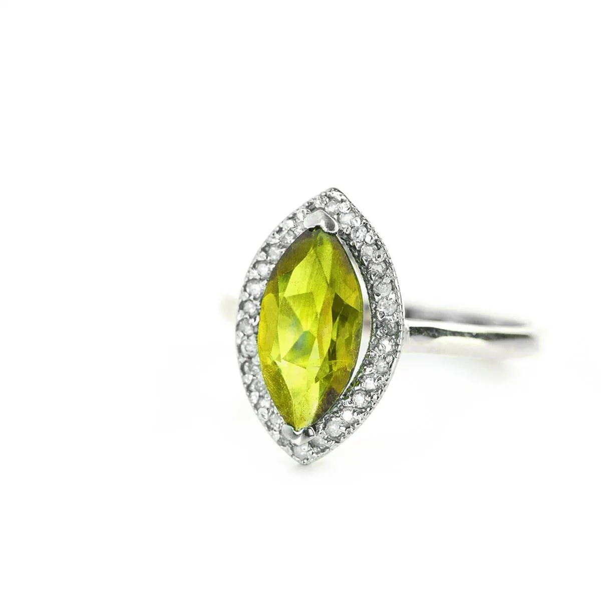 2.15 Carat 14K Solid White Gold Ring Diamond Marquis Peridot