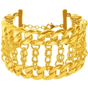 24 KT Gold Plated Double Chain Statement Bracelet