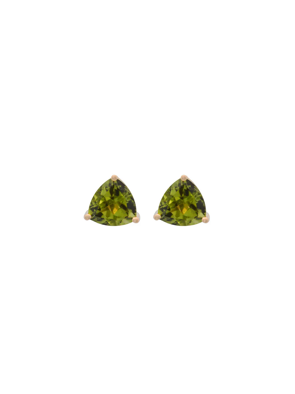 2.50ct Peridot 14K Gold Trillion Stud Earrings