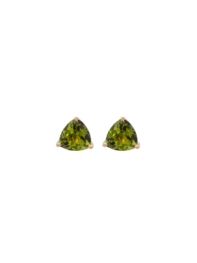 2.50ct Peridot 14K Gold Trillion Stud Earrings