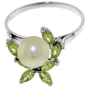 2.65 Carat 14K Solid White Gold Ring Natural Peridot Pearl