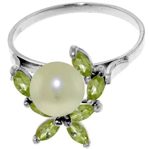 2.65 Carat 14K Solid White Gold Ring Natural Peridot Pearl