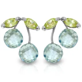 2.9 Carat 14K Solid White Gold Earrings Blue Topaz Peridot