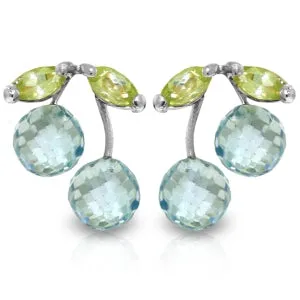 2.9 Carat 14K Solid White Gold Earrings Blue Topaz Peridot