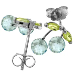 2.9 Carat 14K Solid White Gold Earrings Blue Topaz Peridot