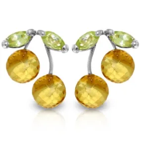 2.9 Carat 14K Solid White Gold Earrings Citrine Peridot