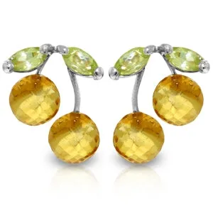 2.9 Carat 14K Solid White Gold Earrings Citrine Peridot