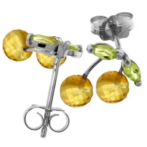 2.9 Carat 14K Solid White Gold Earrings Citrine Peridot