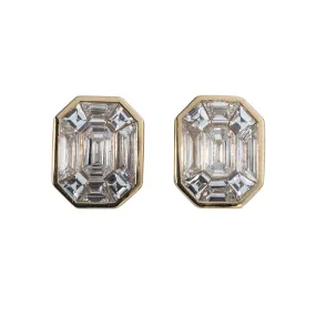 2ctw Diamond Emerald-Cut Illusion 14K Yellow Gold Earrings