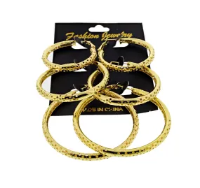 3 on a Card Engraved Gold Hoop Earrings