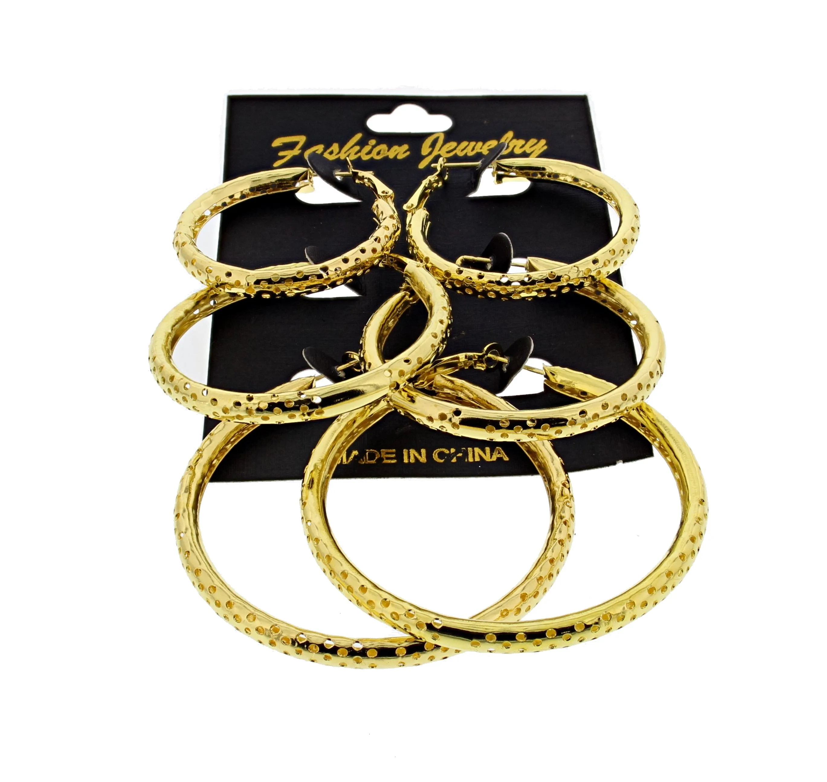 3 on a Card Engraved Gold Hoop Earrings