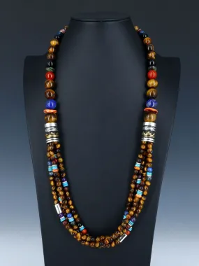 30" Navajo Tiger Eye Multi Strand Beaded Necklace