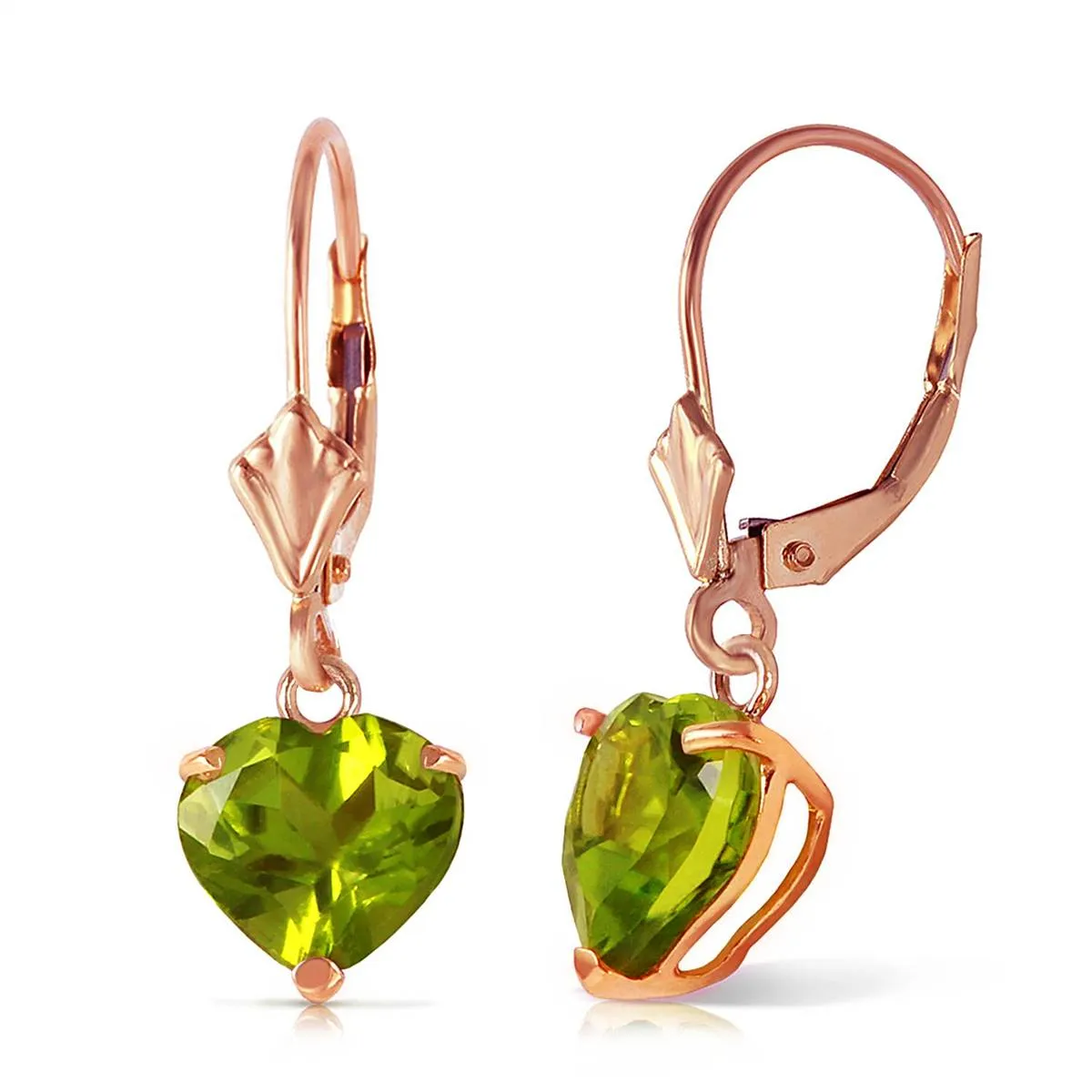 3.25 Carat 14K Solid Rose Gold Leverback Earrings Natural Peridot