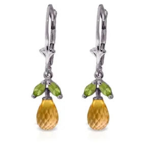 3.4 Carat 14K Solid White Gold Leverback Earrings Citrine Peridot