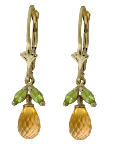 3.4 Carat 14K Solid White Gold Leverback Earrings Citrine Peridot