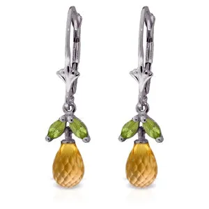 3.4 Carat 14K Solid White Gold Leverback Earrings Citrine Peridot