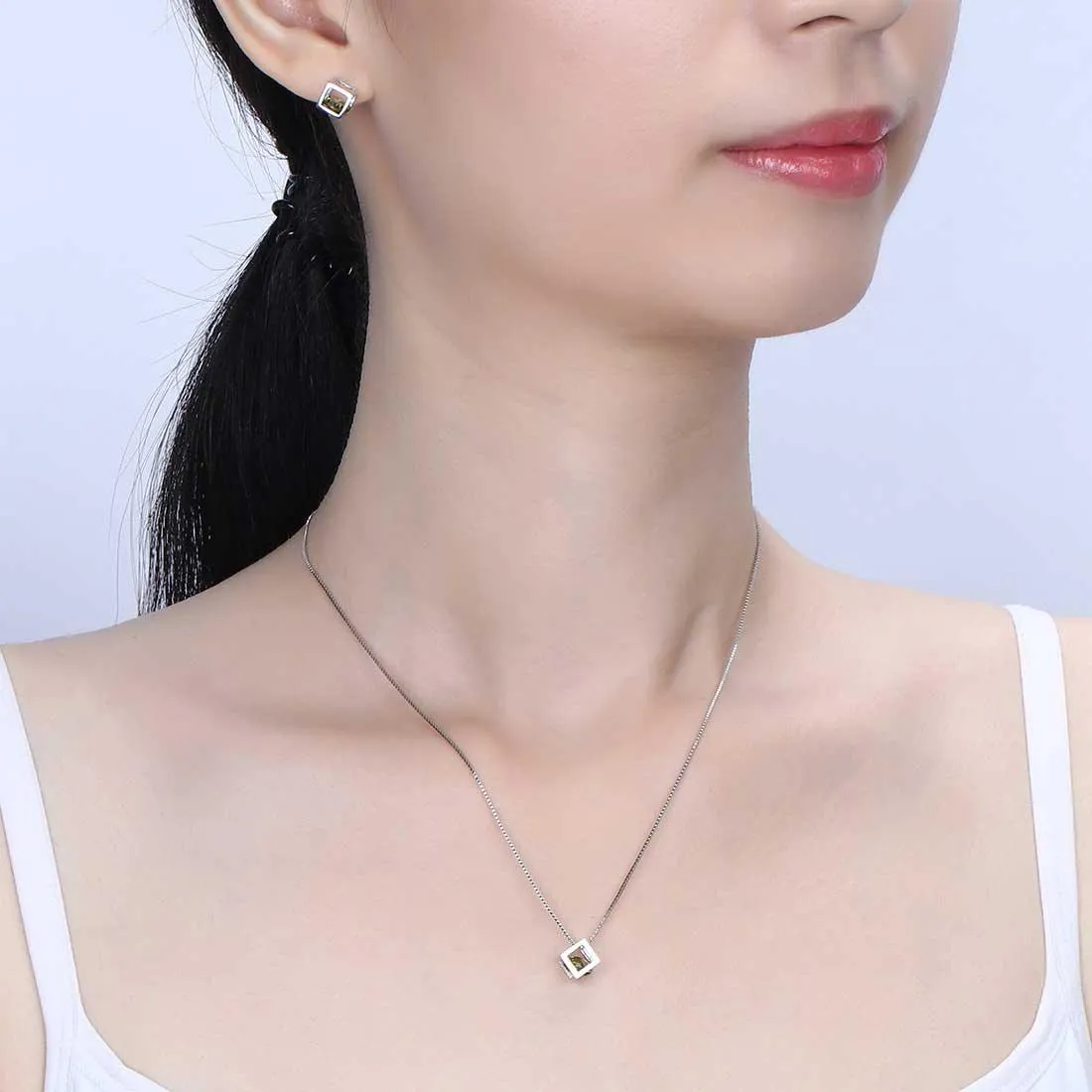 3D Cube Birthstone August Peridot Jewelry Set 3PCS Women Girls Birthday Gift