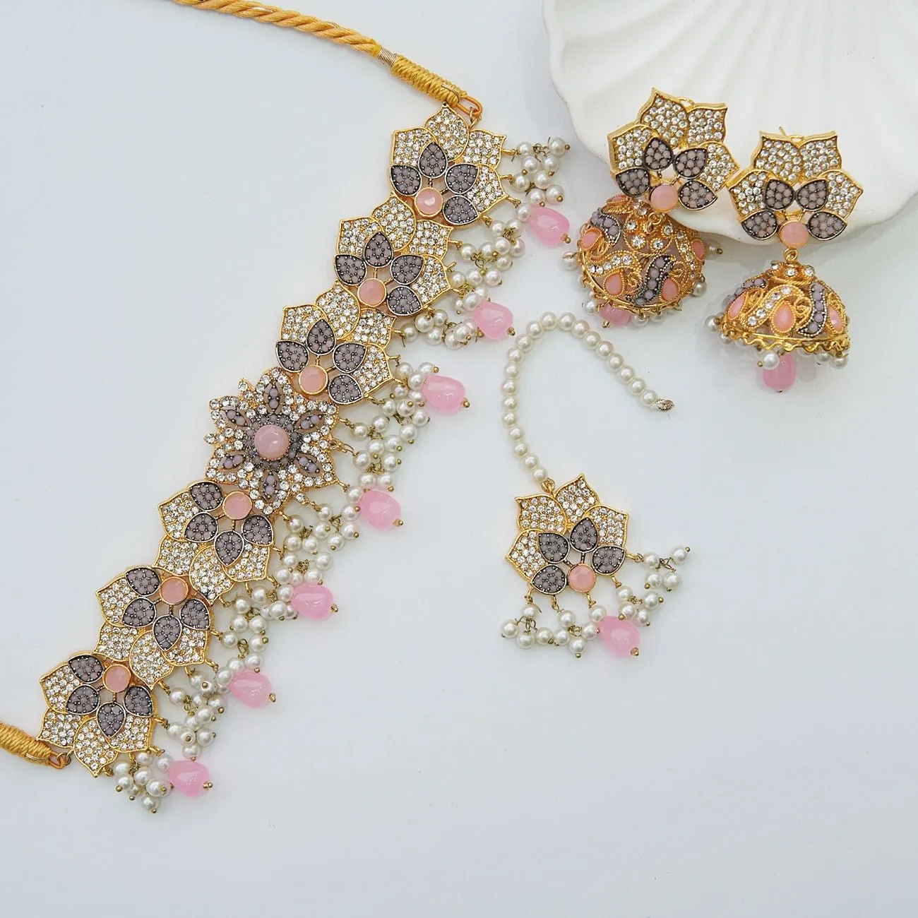 3D Design Jhumka Choker Set