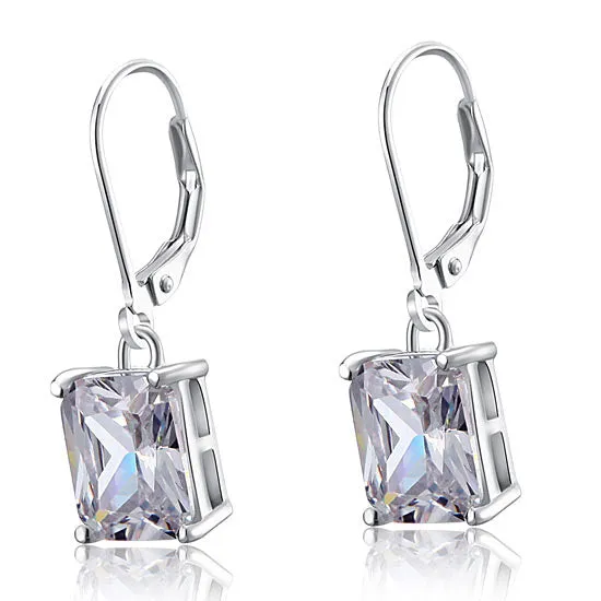 4 Carat Emerald Cut Created Diamond 925 Sterling Silver Dangle Earrings XFE8013