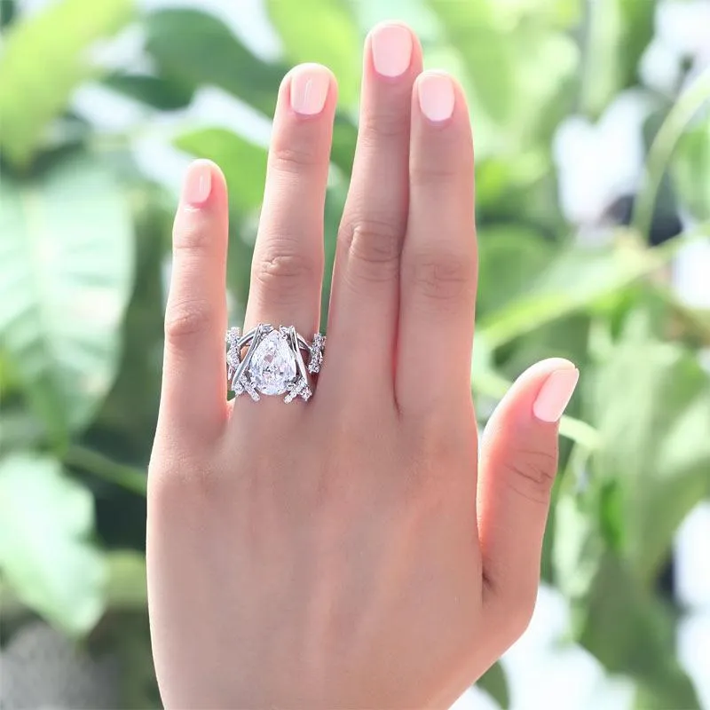 4 Carat Pear Cut Created Zirconia 925 Sterling Silver Wedding Anniversary Ring MJXFR8018